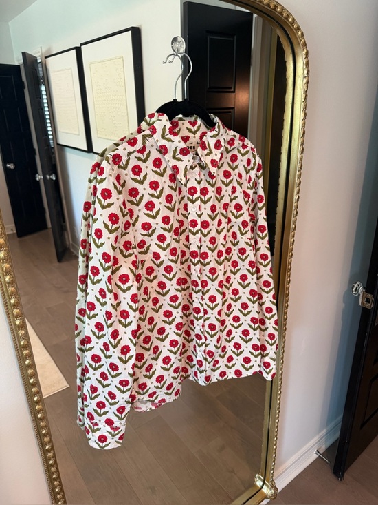 Boden Tops - Boden White Button-Up Blouse with Red and Green Floral Print